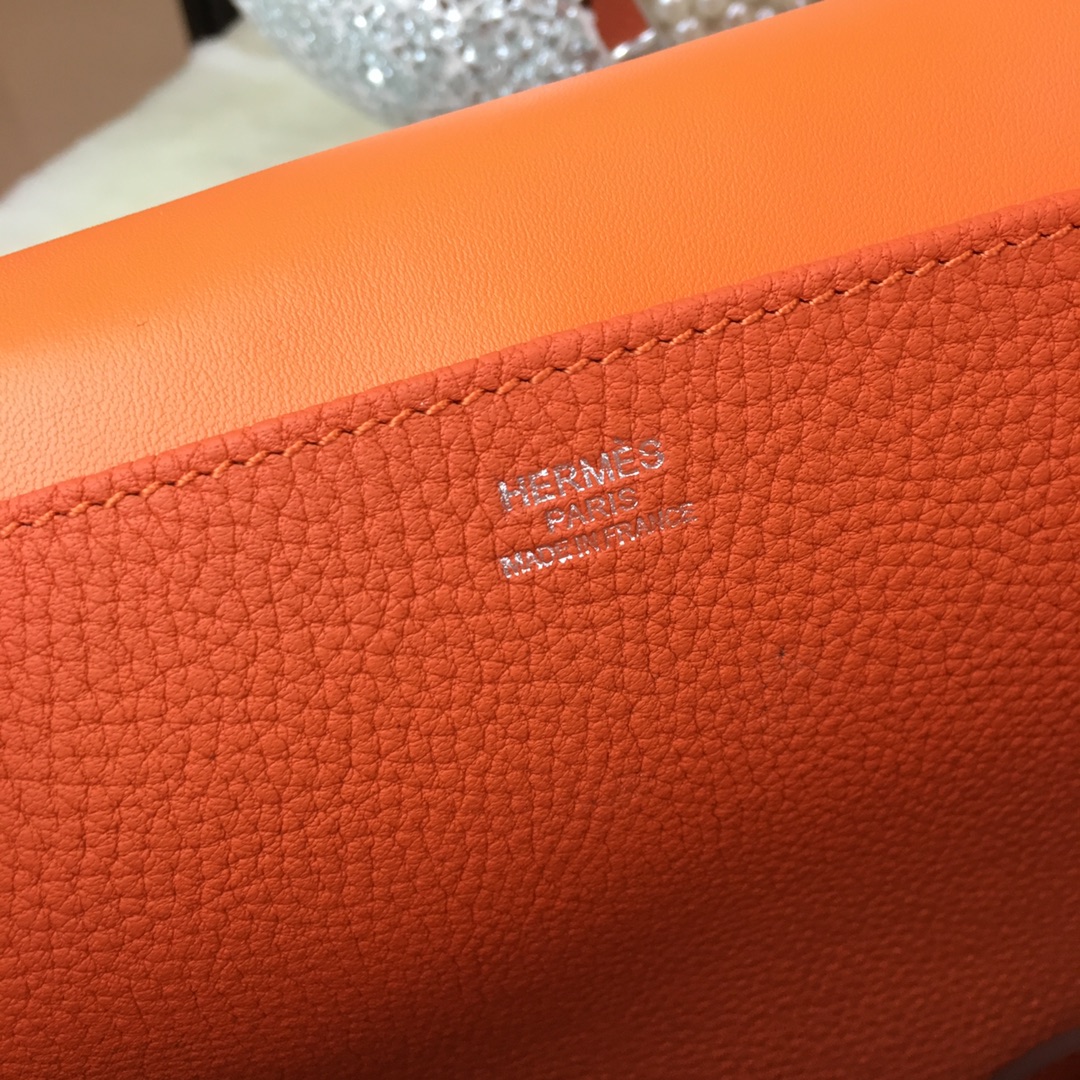 Hermes Halzan 31 Handbag Shoulder Bag In Feu Orange Clemence Leather